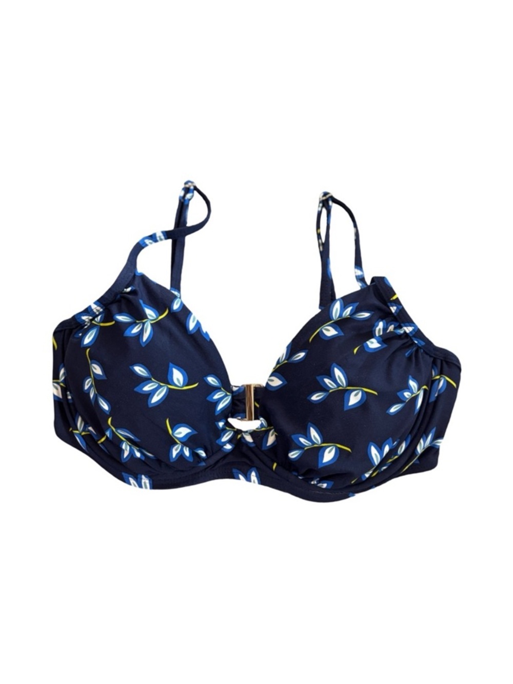 Anne Cole * Blue and White Bikini Top with Gold Details Size 38B/36C